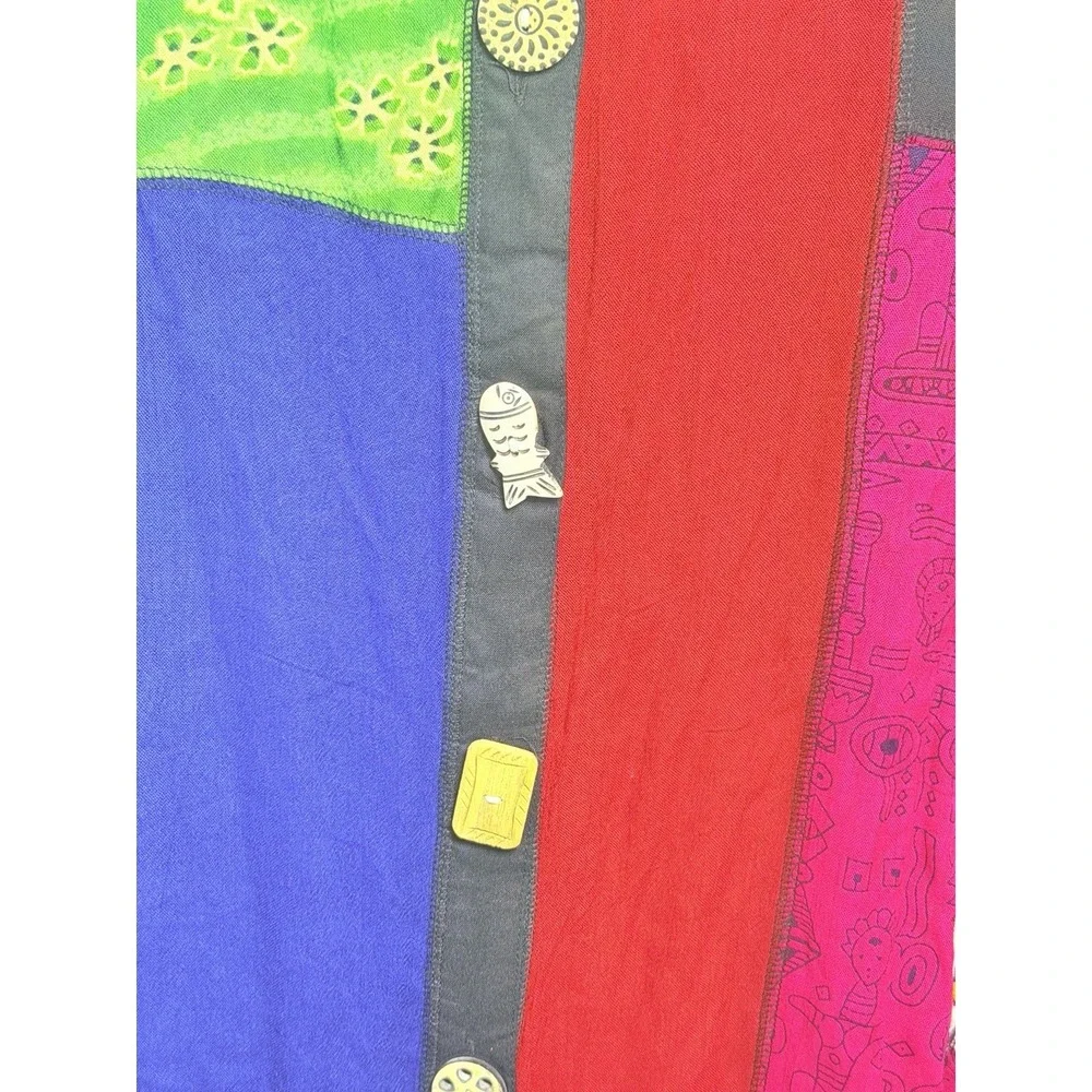 La Cera Vintage 90s Patchwork Rayon Dress Womens Large NWT Art To Wear Boho